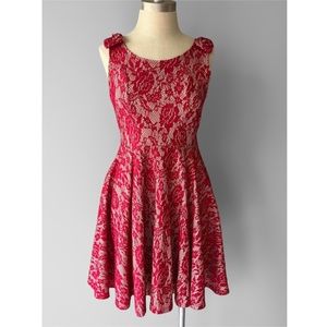 Deb Women's Red Nude Lace Floral Fit & Flare Formal Party Short Dress Size S